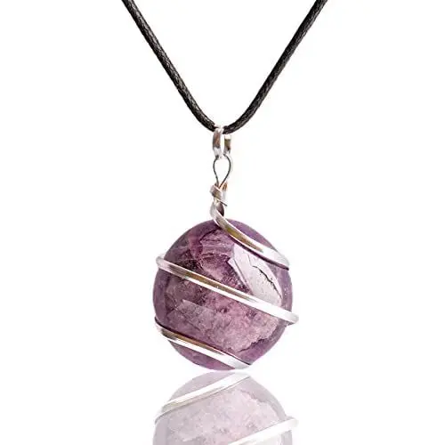 Produktbild: ABHISUBYA Amethyst Kristall – Trommelstein Halskette – Kristall Heilsteine – Halskette Anhänger – Chakra Stein – Heilsteine schmuck – Glückssteine – Spirituelle Geschenke