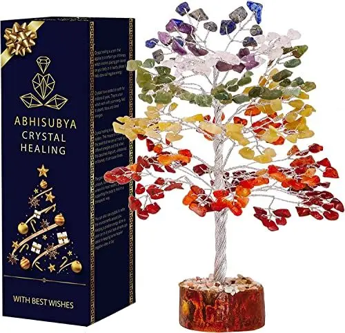 Produktbild: Baum des Lebens – 7 Chakra Kristalle – Chakra Stein – Kristall Heilstein – Edelsteine – Deko Stein – Geldbaum – Ästhetische Raumdekoration – Feng Shui Dekoration