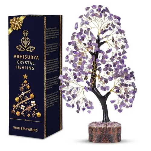 Produktbild: ABHISUBYA Baum des Lebens - Kristalle - Edelsteine - Heilsteine - Geldbaum - Spirituelle Geschenke - Bonsai Baum - Feng Shui Deko - Edelsteine Baum (Amethyst Stein)