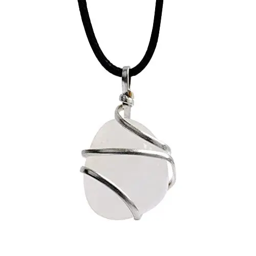 Produktbild: ABHISUBYA Trommelstein - Klarer Quarz - Chakra - Stein - Kristalle Und Heilsteine - Chakra - Anhänger - Meditationszubehör - Spirituelle Geschenke - Halsketten Für Männer Und Frauen