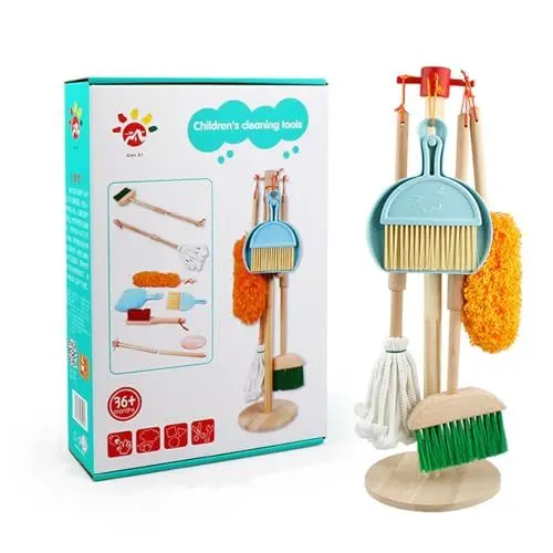Produktbild: Abhpjuy Putzset für Kinder, Kinder Holz Reiniungs 7 teilige Kinder putzset kinderbesen Rollenspiele Spielzeug für kinderstaubsauger ab 4 Jahre Kleinkinder Jungen Mädchen