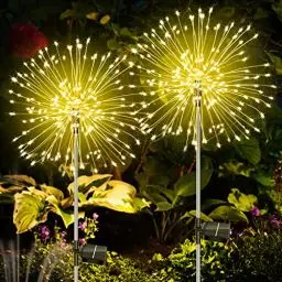 Produktbild: Gartendeko für Draußen Solarleuchten Garten für Außen, 2 Stück 120 LED Gartenbeleuchtung Solar, Solar Feuerwerk Leuchten Garten Wetterfest, Solarstecker Aussen für Hinterhof Weg Rasen Terrasse