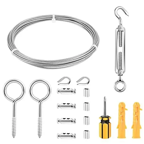 Produktbild: Drahtseil 2mm Edelstahl Set, 6M Drahtseil Rankhilfe Set,M4 Seilspanner & 304 Edelstahl Spanndraht PVC-ummantelt, Rankhilfe aus Edelstahl für Kletterpflanzen, Hänge, Wäschelein, Garten, Gardinen Seil