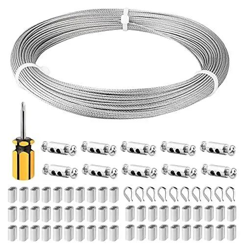 Produktbild: Abimars Drahtseil Edelstahl 50m, 304 Stahlseil Gartendrahtkabel, mit Drahtseilkauschen, Aluminiumhülsen, perfekt für Pflanzen, Kletterhilfe, zum Aufhängen von Basteln