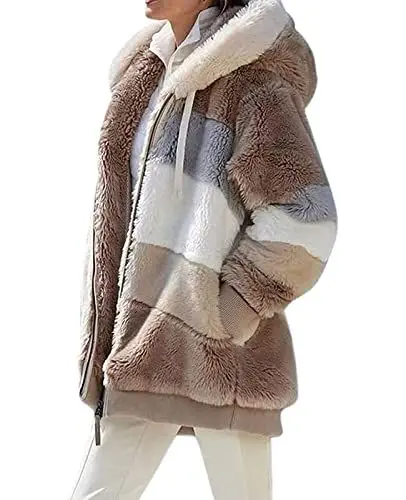 Produktbild: ABINGOO Damen Mantel Kapuzenjacke Winterjacke Mode Warm Hoodie Pullover Jacken Reißverschluss Plüschjacke Fleecejacke Oberteile(Khaki,XL).