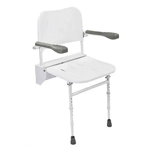 Produktbild: Abklappbarer Duschstuhl mit Beinen, Rückenlehne und Armlehnen