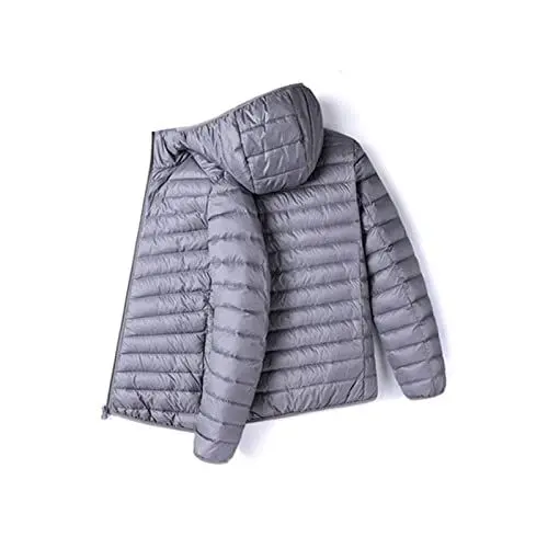 Produktbild: ABNMJKI Outdoor-Daunenjacken für Herren Fall Winter Ultra Light 90% White Duck Down Remove Hooded Man Coat Thin Men Down Jacket(Grijs,M)