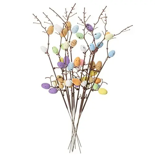 Produktbild: ABOOFAN 10 Stücke Bunte Ostereier Deko Künstliche Zweige für Bodenvase Osterdeko Osterstrauch Eier Dekoeier Dekozweige Kinder DIY Kranz Girlande Ostern Dekoration Blumenstrauß