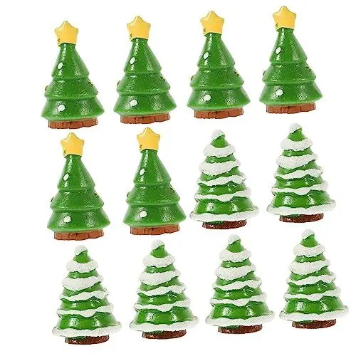Produktbild: ABOOFAN 12st Mini-weihnachtsdorf-dekor Herd Schutz Für Kinder Kleine Weihnachtsfigur Weihnachts-miniaturfiguren Grüner Baumkuchenaufsatz Stehende Harz Weihnachtsbaum Spielzeugzimmer