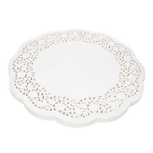 Produktbild: ABOOFAN 140 Blätter Spitzen papier Tischs ets snack tablett Snack holder Tischdecken Kuchendeckchen runde Papierdeckchen aushöhlen Tortenspitze Pergamentpapier Ölabsorbierendes Papier