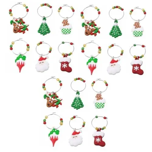 Produktbild: ABOOFAN 18 Stück Weihnachtsglas-Kennzeichnung Glasanhänger Für Getränke Weihnachtsglasanhänger Weihnachtsglasring Party-Weinanhänger Weihnachtsweinglasanhänger Marker