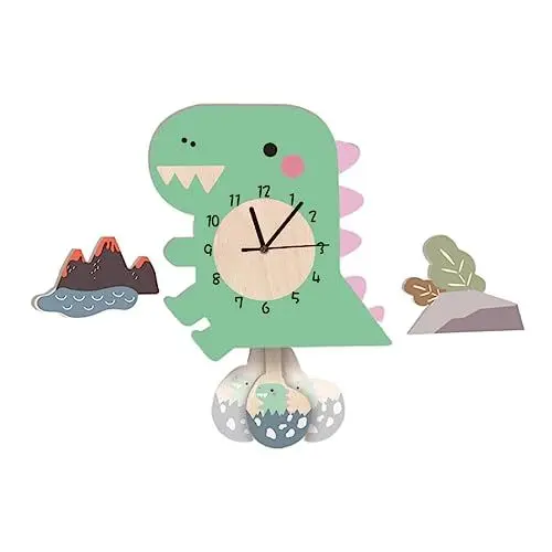 Produktbild: ABOOFAN Leise Tickende Dinosaurier-wanduhr – PVC-hängedekor Für Das Arbeitszimmer Von Kindern