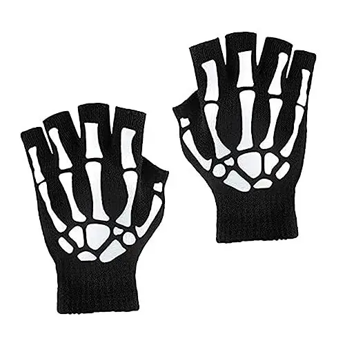 Produktbild: ABOOFAN 1 Paar Leuchtende Schädel Handschuhe Handmuffs Für Männer Halloween-knochenhandschuhe Schwarze Fingerlose Handschuhe Skelett Fingerlose Handschuhe Acrylfaser Mode Spielzeug Kind