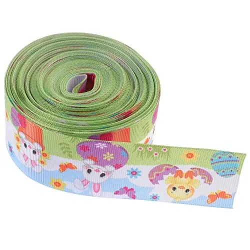Produktbild: ABOOFAN 1 Rolle Osterband Blumensträuße Wickelband Osterdrahtband Geschenkbänder Zu Ostern Band Als Hintergrund Kranzband Selber Machen Ostern-resend-band Gewindeband Polyester Geschenkbox
