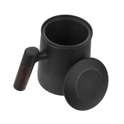 Produktbild: ABOOFAN 1 Satz Keramikbecher Tee-Ei-Becher Reise-Tee-Becher Kaffeetassen mit Deckel Kaffeebecher mit Deckel Teetasse mit Deckel Henkelbecher aus Keramikholz Tee-Wasser-Trennung Holzgriff