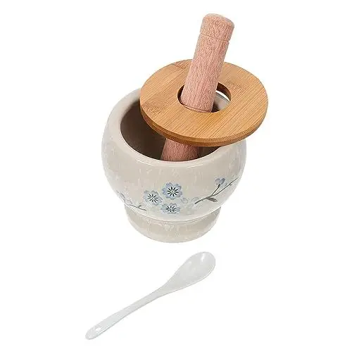 Produktbild: ABOOFAN 1 Satz Pfund-Glas Mörser Stößel Holz Mörser aus Keramik küchengadget küche gadget Gewürzmühlen Küchengeräte Knoblauchmühlen Handbuch einstellen Knoblauchschäler Kräuter