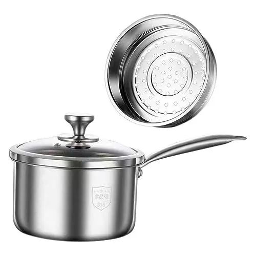 Produktbild: ABOOFAN 1 Satz Suppentopf Aus Milchwärmer Einhand-milchtopf Dampftopf Butterwärmerpfanne Kleiner Kochtopf Einhandtopf Mit Deckel Töpfe Ramen-topf Rostfreier Stahl Metall Instant-nudeltopf