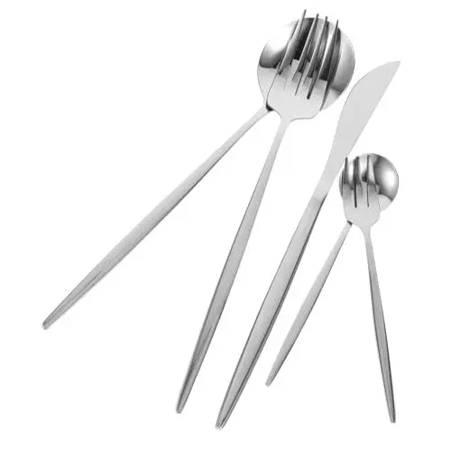 Produktbild: ABOOFAN 1 Satz Utensilienset Aus Edelstahl Esslöffel Obstgabeln Geschirrset Wiederverwendbares Geschirr Besteckset Aus Metall Kaffeelöffel Rostfreier Stahl Weiß Steak Dessertlöffel