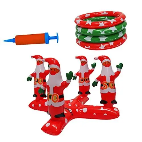 Produktbild: ABOOFAN 1 Satz Weihnachtsring Spielzeug Santa-wurf-Spiel Aufblasbare Weihnachtsspiele Weihnachts Aufblasbares Ringspiel Weihnachtsbedarf Eltern-Kind Draussen Reihe Von Spalten PVC