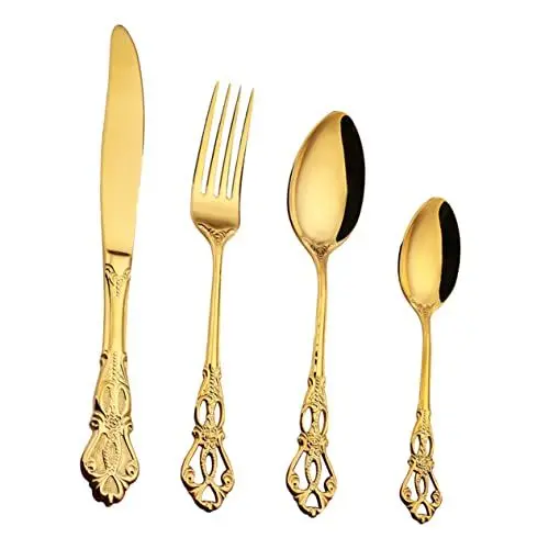 Produktbild: ABOOFAN 1 Satz Westliches Besteckset Essgeschirr Lebensmittel-service-löffel Silberbesteck Salatbesteck Fischsteak Löffel Besteck Kuchenlöffel Aus Stahl Steakgeschirr Golden Edelstahl 304