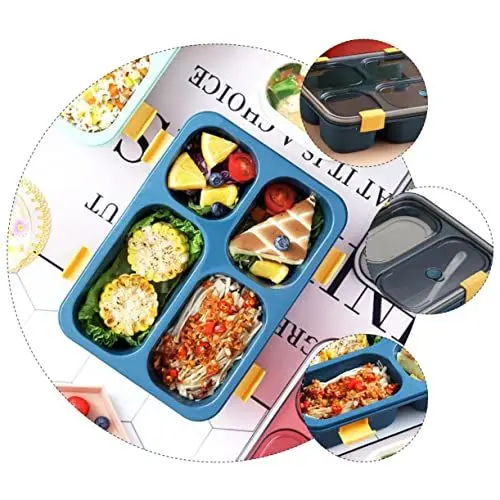 Produktbild: ABOOFAN 1 Stück 4 Lunchbox aus Kunststoff Essensbehälter Lunchbox im Freien Lebensmittelbehälter mit Deckel bento-box bento boxen Lunchbehälter tragbare Lunchbox Blue Wiederverwendbar