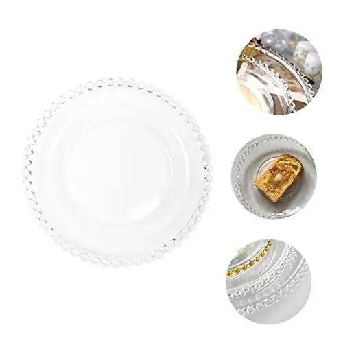 Produktbild: ABOOFAN 1 Stück Perlrandplatte Salatteller Aus Klarem Glas Dessertteller Aus Glas Platten Frühstücksteller Steakplatte Haushaltsgeschirr Obst Platte Rundes Tablett Snack