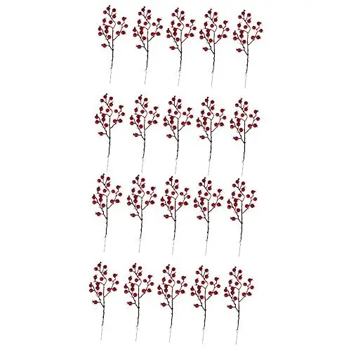 Produktbild: ABOOFAN 20 Stück 14 Rote Beerenpflücker Für Den Weihnachtsbaum Stiele Von Winterbeeren Stechpalmenbeerzweige Künstliche Zweige Rote Beerenzweige Rotes Braut Künstliche Blumen Anlage