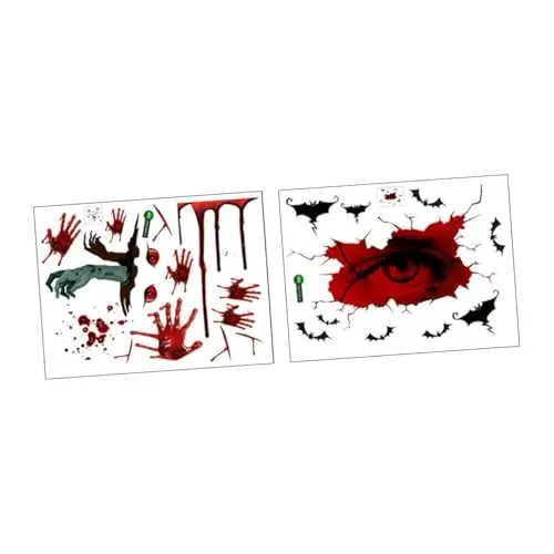Produktbild: ABOOFAN 2St Handabdruck-Wandaufkleber Gruselige Halloween-Aufkleber Halloween-Dekorationsaufkleber the hallow halloween mitgebsel bat Türaufkleber Festival-Party-Aufkleber PVC rot