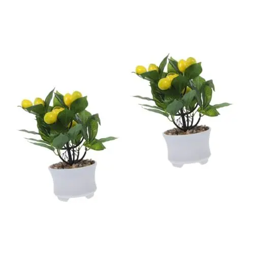 Produktbild: ABOOFAN 2St Kleiner Zitronenbonsai gefälschte Topfpflanze gefälschter Zitronen-Bonsai-Baum Artificial Tree kunstpflanze gefälschte Pflanzenornamente Simulation Zitronenbaum Plastik