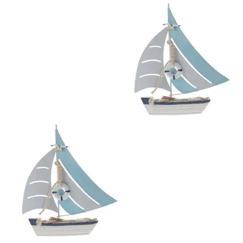 Produktbild: ABOOFAN 2St Segelboot im maritimen Stil Segelboot-Ornament Marineblaues Segelboot büro Dekoration Schreibtisch Dekoration Meeresdekor Wohnkultur segelboot Modell Wohnaccessoires Holz
