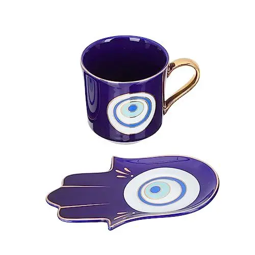 Produktbild: ABOOFAN 2 Sätze Türkische Kaffeetasse Griechische Einrichtung Müsli-milchbecher Böser Blick Teetasse Hamsa-untertassen Becher Behalten Böser Blick Espressotassen Getränketablett Keramik