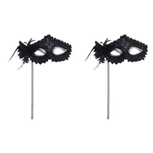 Produktbild: ABOOFAN 2 Stücke mit Cosplay auf Feder Prom Gras Karneval Halloween Zubehör Masken Spitze Kostüm Weihnachten für Blumen Behandelt Party Auge Karneval Stick Venezianische Frauen Leistung