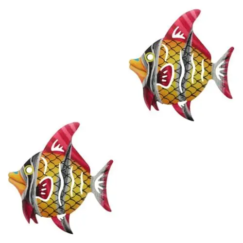 Produktbild: ABOOFAN 2st Fischanhänger Aus Schmiedeeisen Wandbehang Handwerk Hausdekorationen Für Zu Hause Hängend Meerestiere Draussen Fisch Dekoration Heimdekorationen Garten Hängen Yellow