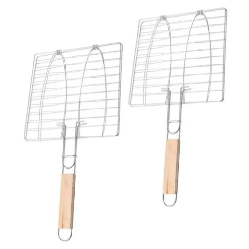 Produktbild: ABOOFAN Fischgrillrost Aus Metall Mit Grillzange – 2er-set Grillgitter Für Rindfleisch Leicht Zu Reinigen Und Zum Grillen
