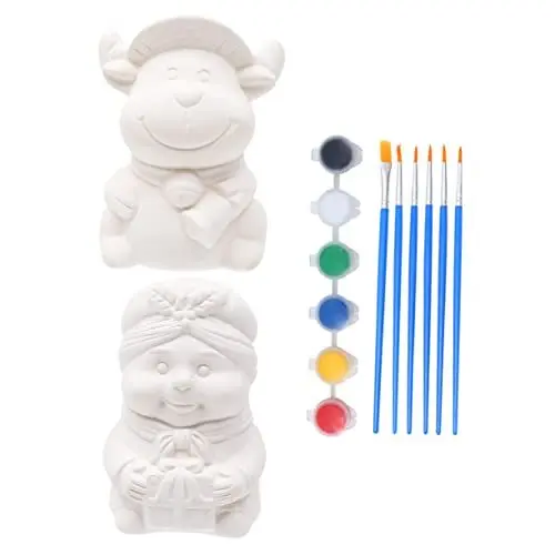 Produktbild: ABOOFAN 2st Handgemalter Farbiger Gips Für Kinder Spardose Bastelset Malset Für Weihnachten DIY Keramikfiguren Malen Bastelset Statue Aus Gips Selber Machen Kleber Blitz Gipsmalerei 3D