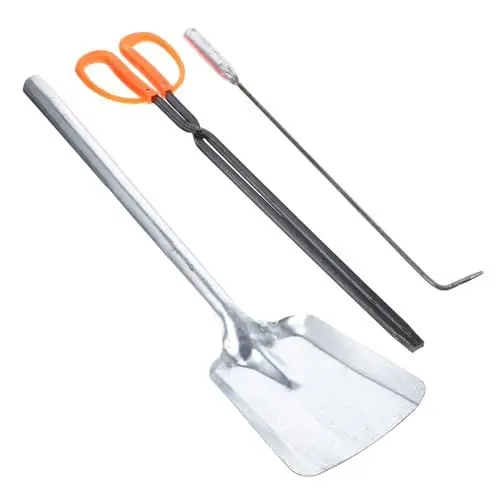 Produktbild: ABOOFAN 3 Sätze Drei brennende Werkzeuge grillzubehör fireplace tools langlebiges Kaminwerkzeug Feuer Schaufel mit langem Griff Kohleschaufel Eisen Zange Herd Ascheschaufel Grillwerkzeug