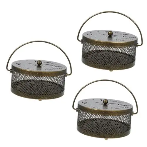 Produktbild: ABOOFAN 3 Stück Retro Ofen Räuchergefäßhalter Tragbarer Weihrauchspulenbrenner Metallhalter Ständer Spulen Für Den Innenbereich Sandelholz Spulenhalter