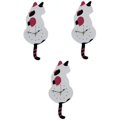 Produktbild: ABOOFAN 3st Katze Wanduhr Pendel Wanduhr Batterie Digitaluhr Batterie Wecker Stille Wand Tiere-wanduhr Leise Wanduhr Schlafzimmer Wecker Stiller Wecker Stille Uhr Dekor Wanduhr Groß Acryl