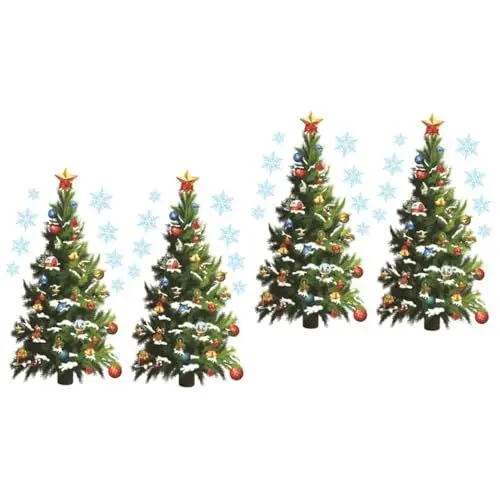 Produktbild: ABOOFAN 4 Blätter Wandtattoo Weihnachtsbaum Weihnachtsfensterbild grüne Dekorationen wandsticker schlafzimmer wandtattoos für schlafzimmer weihnachtsdeko dekoration Schaufensteraufkleber