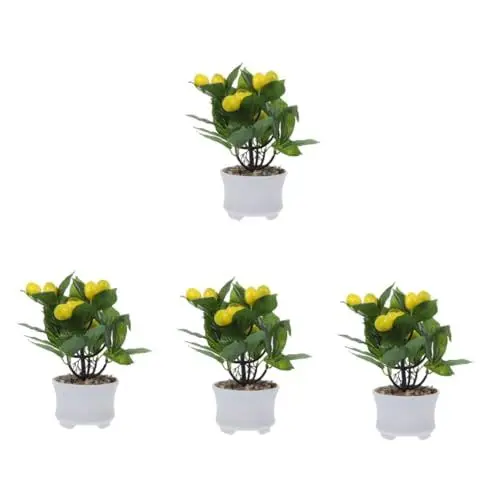 Produktbild: ABOOFAN 4 Stück Kleiner Zitronenbonsai Künstliche Zimmerpflanzen Mini-topfpflanzen Künstlich Simulation Zitronenbaum-Bonsai Gefälschte Pflanzendekore Künstliche Topfpflanze Plastik