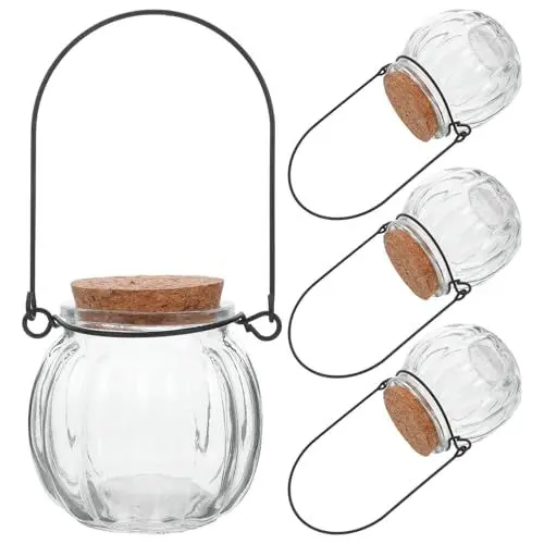 Produktbild: ABOOFAN 4 Stück Kürbis Glasbehälter mit Korken Deko für Halloween und Hochzeiten Luftdichtes Aufbewahrungsglas für Süßigkeiten und Handgemachter Pflanzbehälter