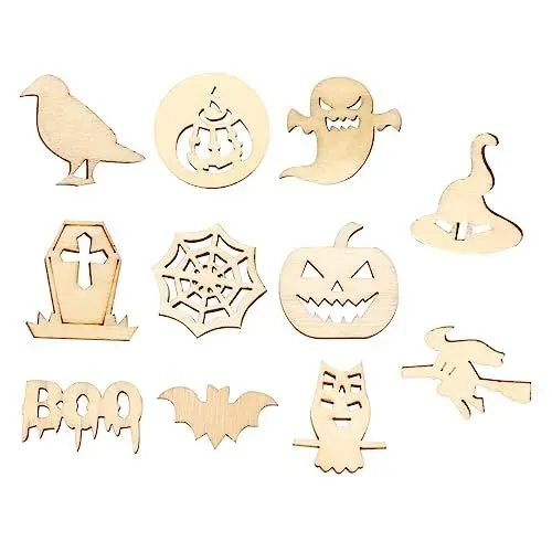 Produktbild: ABOOFAN Halloween-bastelset 50 Stück Holzanhänger Jungen und Mädchen Halloween-bastelarbeiten Kreative Holzausschnitte Kürbis- Dekorationen Holzstücke für