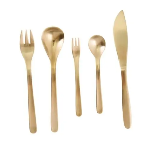 Produktbild: ABOOFAN 5 Teiliges Essbesteck Set Aus 304 Edelstahl Japanisch Inspiriertes Goldfarbenes Besteck Für Hauptgerichte Inklusive Hauptspeisenmesser öffel Kuchengabel Und