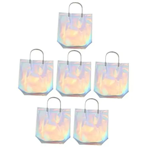 Produktbild: ABOOFAN 6st Stadionzugelassene Klarsichttaschen Frauen Holographisch Hologramm-Einkaufstasche Holografische Geschenktüte Wiederverwendbare Tragetaschen Brautjungfer Rucksack Haushalt PVC