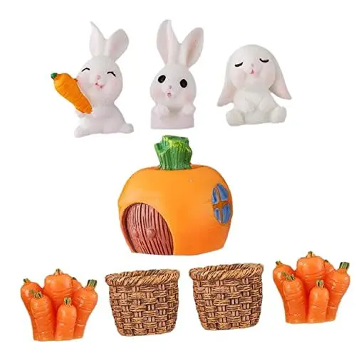 Produktbild: ABOOFAN 8st Häschenverzierung Mikrotierfiguren Osterkarotten-Statue Minikuchen Miniatur-tierfiguren Feenfigur Häschen-kuchendekorationen Kaninchen- Modelle Kleine Tiere Hase Harz