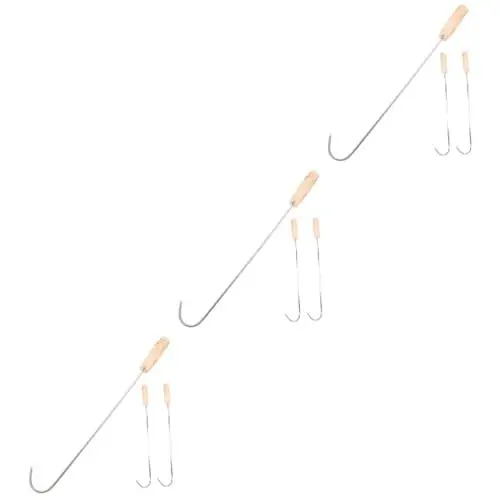 Produktbild: ABOOFAN 9 Stk Lebensmittelflipper Flipper Mit Holzgriff Raucherhaken Kabob-grill Schweinehaken Für Zu Hause Haken Zum Trocknen Von Fleisch Bbq-wender Werkzeug Rostfreier Stahl Edelstahl