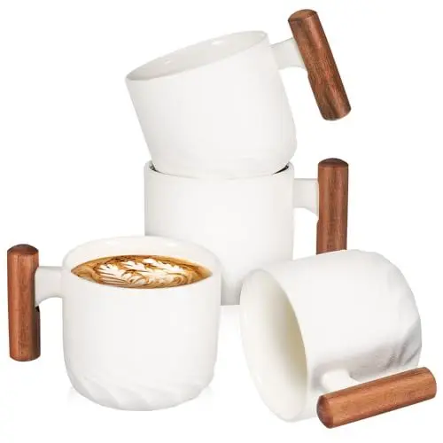 Produktbild: ABOOFAN Espressotassen Aus Keramik 4 Mini-Kaffeetassen Demitasse-Tassen Tassen Für Heiße Schokolade Kleine Winzige Kaffeetassen Mit Holzgriff Für Latte-Cappuccino-Macchiato-Tee