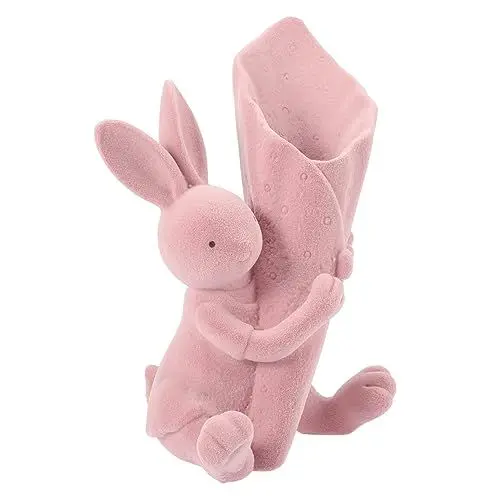 Produktbild: ABOOFAN Hase Blumenarrangement Osterhasenfigur Hasenfiguren Kaninchen Dekorationen Gartenkaninchenstatue Hase Blumenvase Dekorationen Für Zuhause Kaninchen-sammelfiguren Rosa Harz