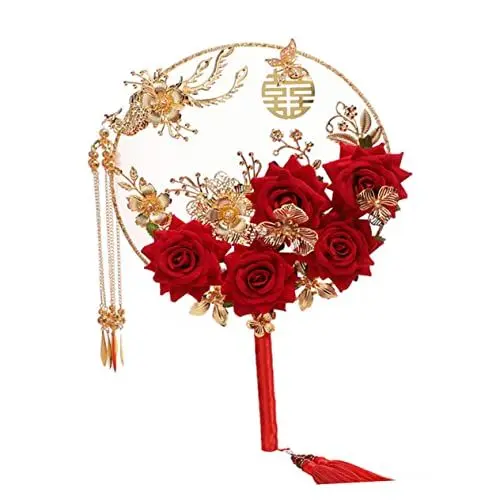 Produktbild: ABOOFAN Handfächer Im Retro-Stil Im Chinesischen Stil Hochzeitsfächer Simulierte Rose Braut-handfächer für Dekoration Gästeparty