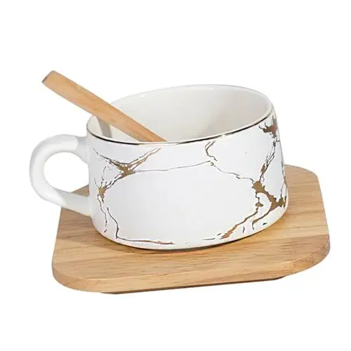 Produktbild: ABOOFAN 1 Set Marmor Muster Keramik Kaffee Tassen Weiß Tasse Haushalt Geschirr Holz